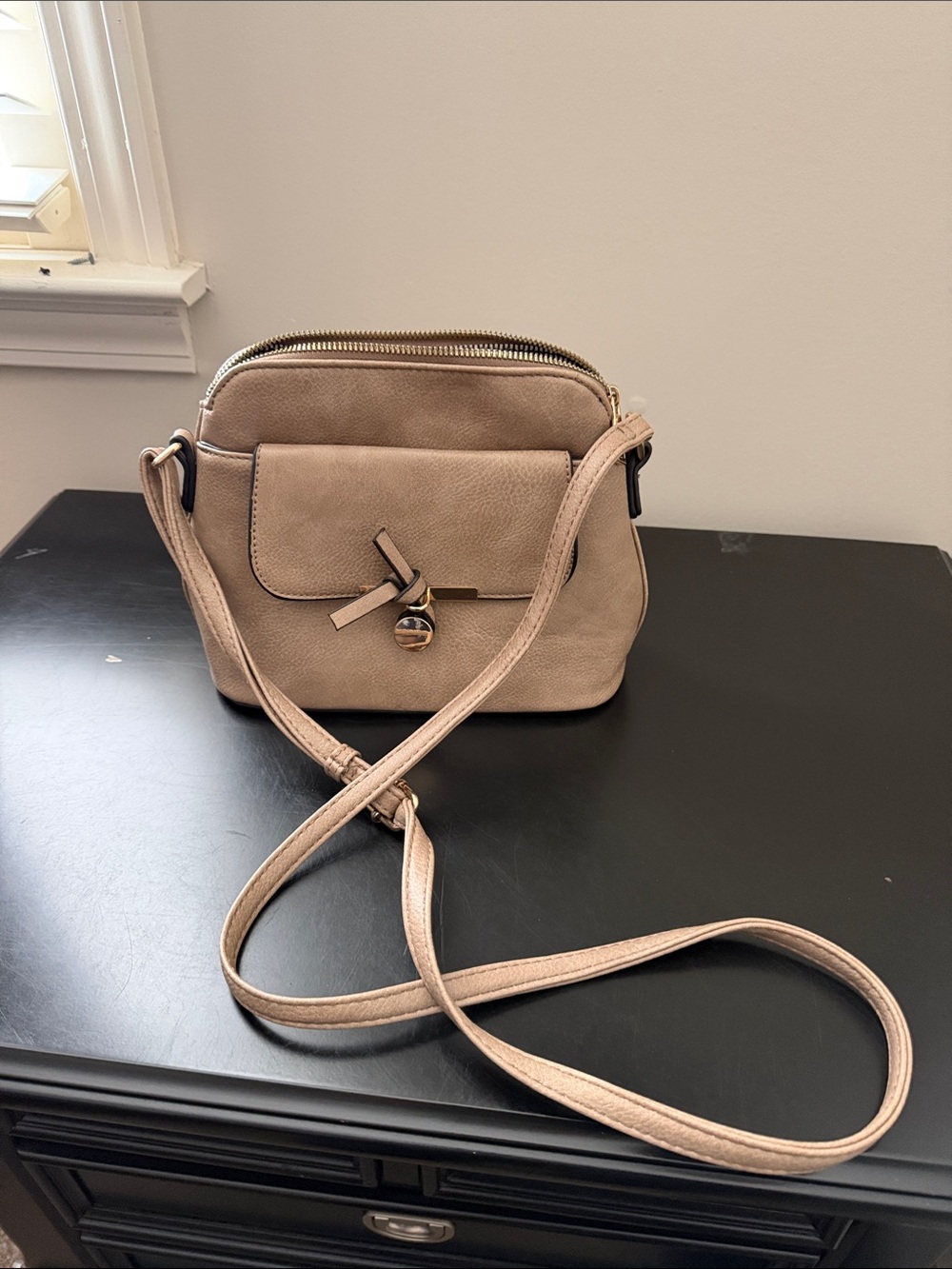 Women's Beige Crossbody Bag with Front Pocket